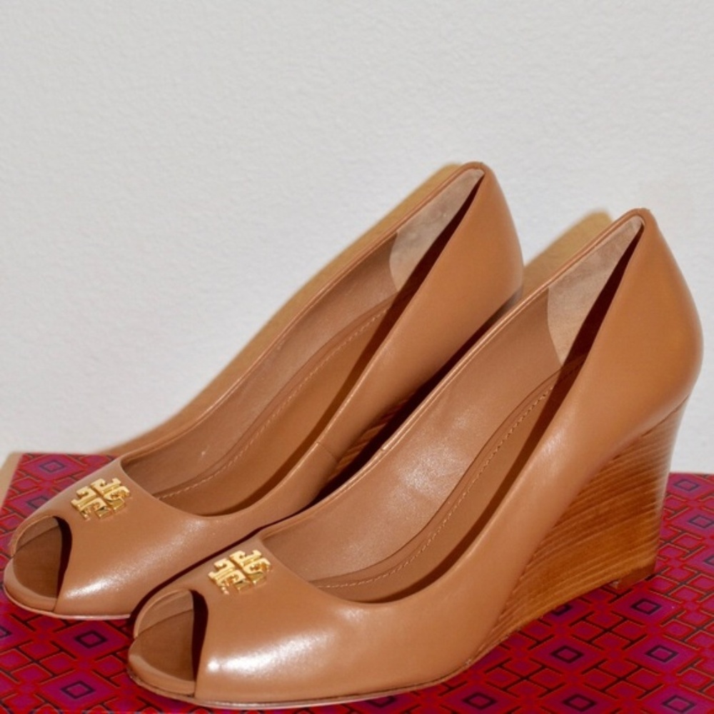TORY BURCH JOLIE PEEP TOE WEDGES SHOES